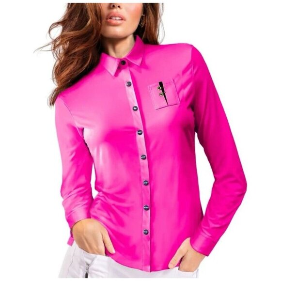 Jamie Sadock Tops - Jamie Sadock Women's Airwear Long Sleeve Golf Shirt Women's Size Medium Hot Pink